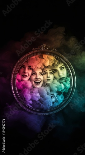 Multiple Faces and Emotions Emerge from Colorful Smoke in a Mirror