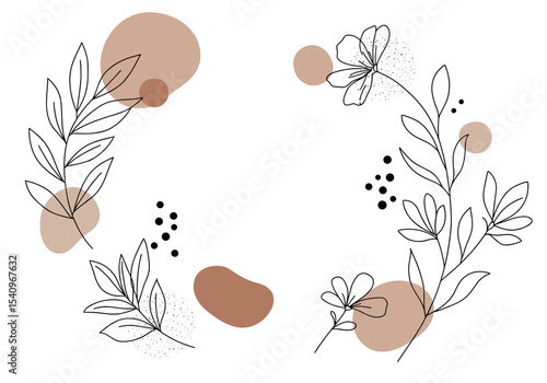 Abstract floral illustration with leaves and geometric shapes  