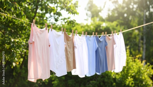 Wallpaper Mural Sunlight Clothesline: Fresh Laundry Drying in a Lush Green Garden Torontodigital.ca
