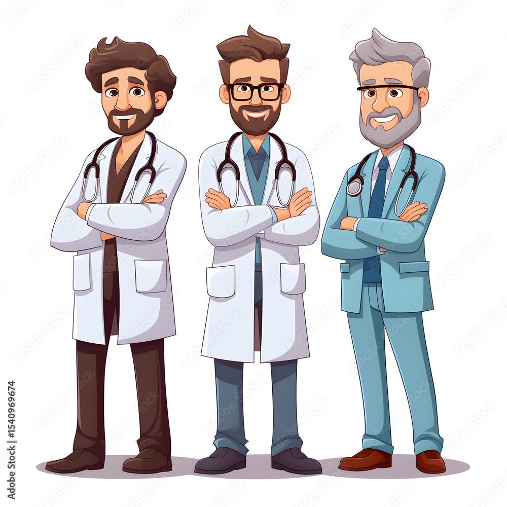 Professional Three Doctors Standing Together Illustration for Medical Concepts Professional Three Doctors Standing Together Illustration for Medical Concepts