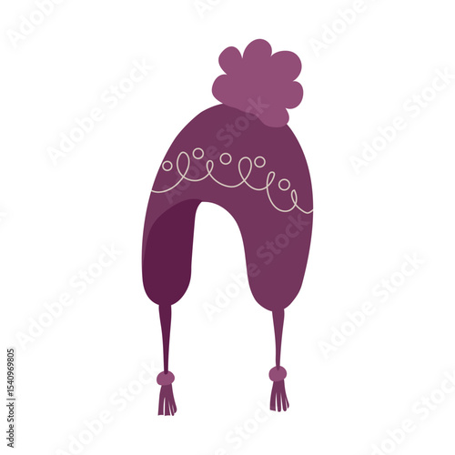 Earflap winter hat with pom. Vector