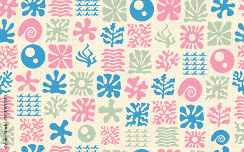 ocean pattern coral wavy floral seamless pattern groovy naive style flowers plants vacation summer sea theme vector aesthetic texture hand drawn botanic art for fabric textile paper print