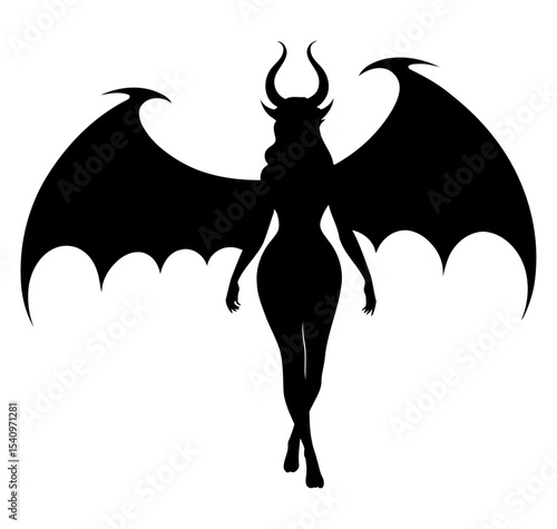 Succubus in dramatic pose wings spread mythical being vector for album covers dark fantasy novels and gothic fashion