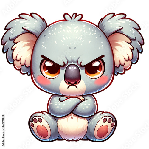 Grumpy Koala: An illustration of an adorable yet grumpy koala, arms crossed, conveying a sense of playful annoyance or stubbornness.