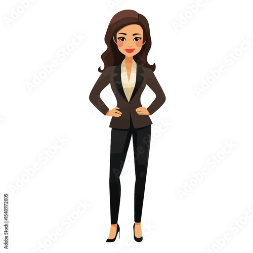 Professional Business Woman Standing Avatar Cartoon Character for Business Websites and Marketing Materials