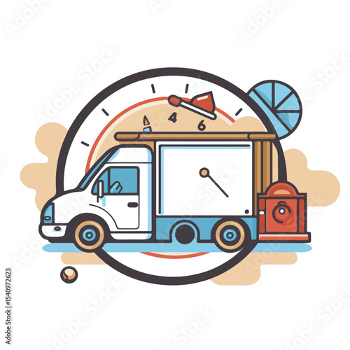 Professional Vector Illustration of Clock with Arrow and Truck Van Icon for Business Use