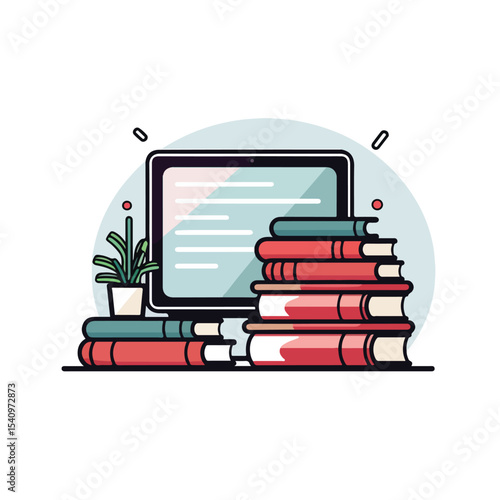 Professional Computer and eBook Icon for Modern Digital Technology Designs