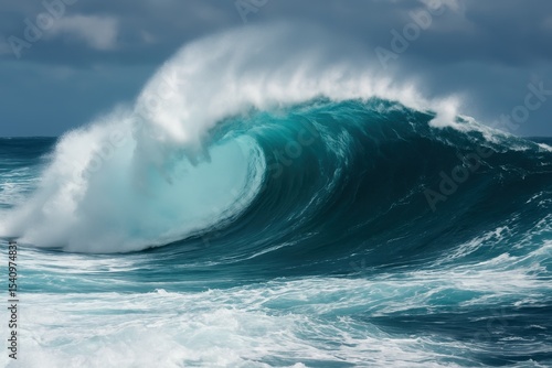 Fototapeta Naklejka Na Ścianę i Meble -  Powerful ocean wave surge creating dramatic seascape with massive blue water formation in open sea