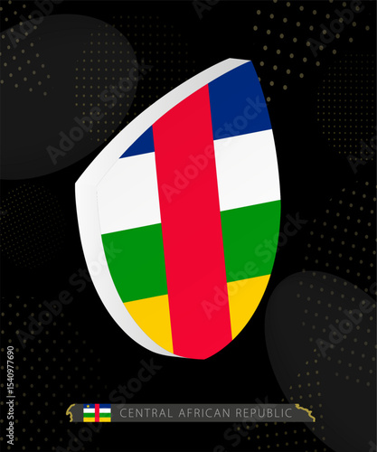 Central African Republic Flag Shield icon in 3D on Dark Modern Abstract Rugby Background.
