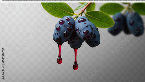 Juicy Honeysuckle Berries with Dew Drops A Close-Up Macro Photograph