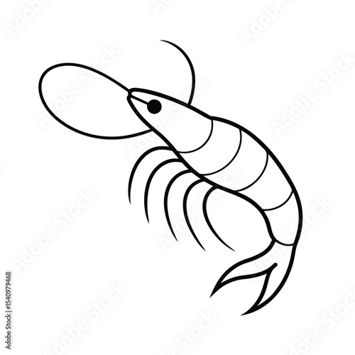 Minimalist linear shrimp silhouette seafood design element for menus branding and packaging