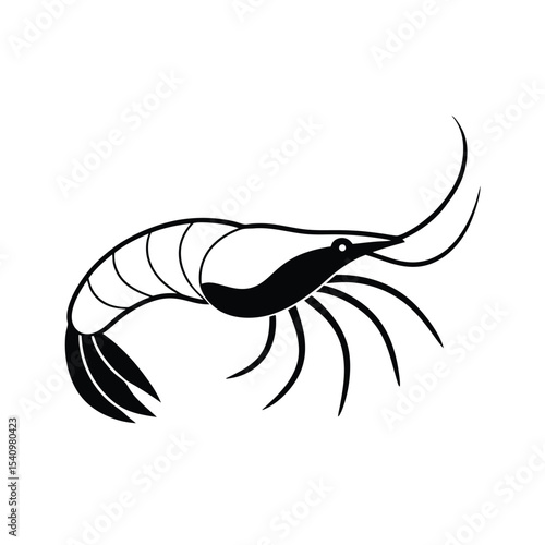High resolution shrimp silhouette illustration underside bottom view perfect for seafood menus packaging or culinary designs