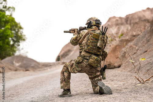 Принти на полотні Special Forces Soldiers Positioning for Target – Tactical Military Operation in