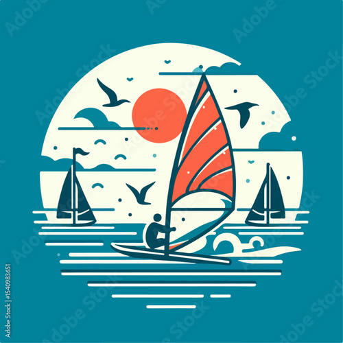 windsurfing vector illustration