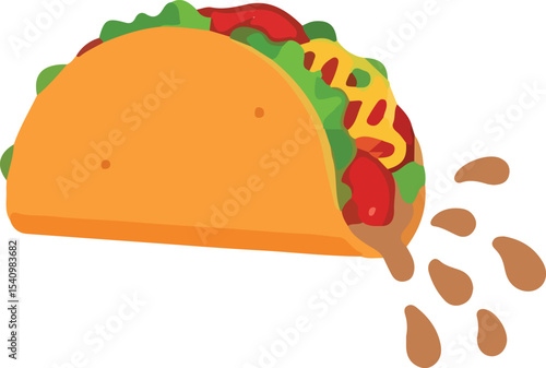 A taco with lettuce, tomato, cheese, and a brown sauce that is leaking out.