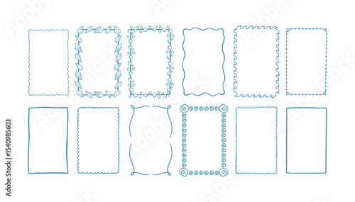 Collection rectangular hand drawn frames. Minimal whimsical borders for cards, invitations, prints, planners or social media. Unique line art doodles in simple decorative style