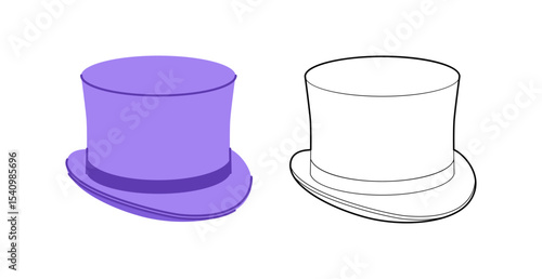 Top Hat with band. Head Fashion accessory cap with narrow brim clothing technical illustration. Vector headgear for Men, women, unisex style, flat template CAD mockup sketch outline isolated