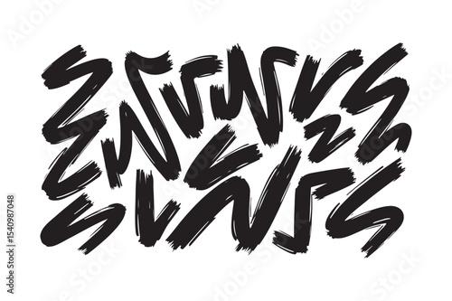 Abstract Zigzag Brush Stroke Vector Pattern Bold Black Ink Design on White Background