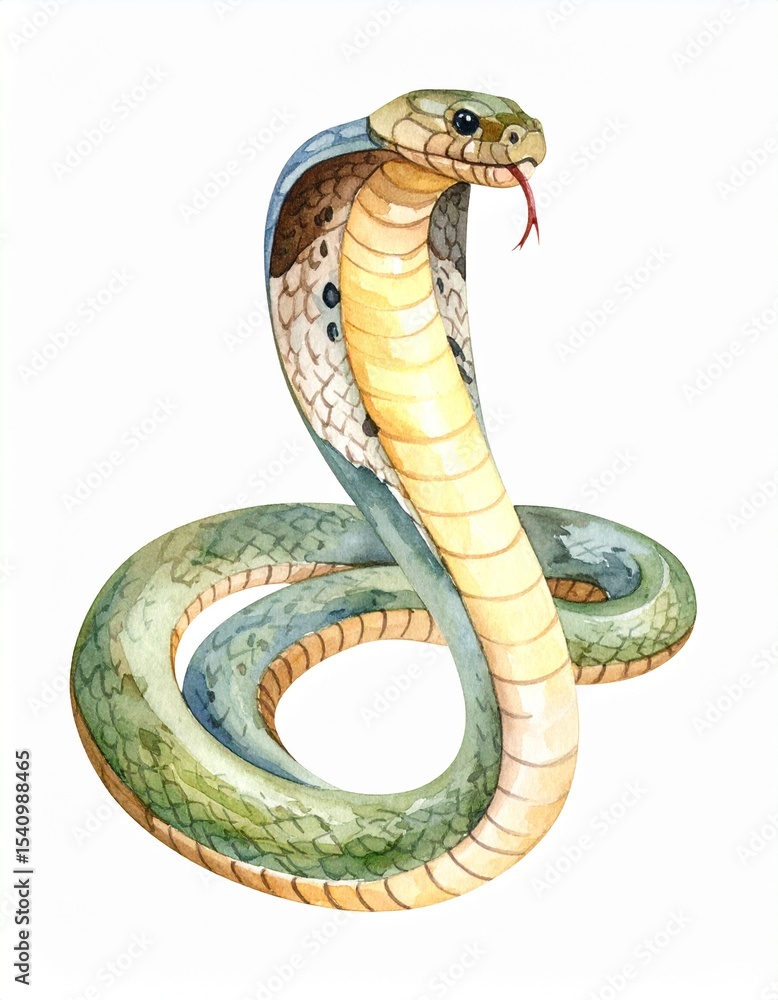 Fototapeta premium watercolor illustration of coiled Cobra snake