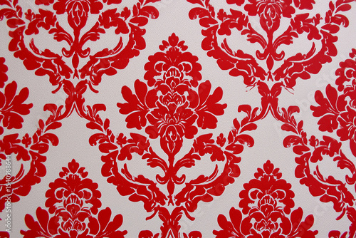 Damask pattern red floral design on white background