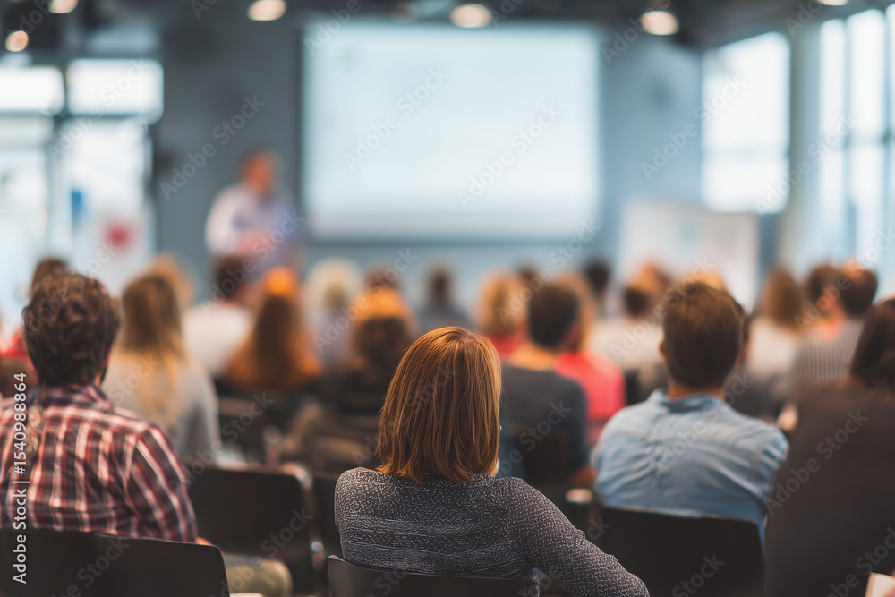 Fototapeta premium Audience member watches business presentation at conference