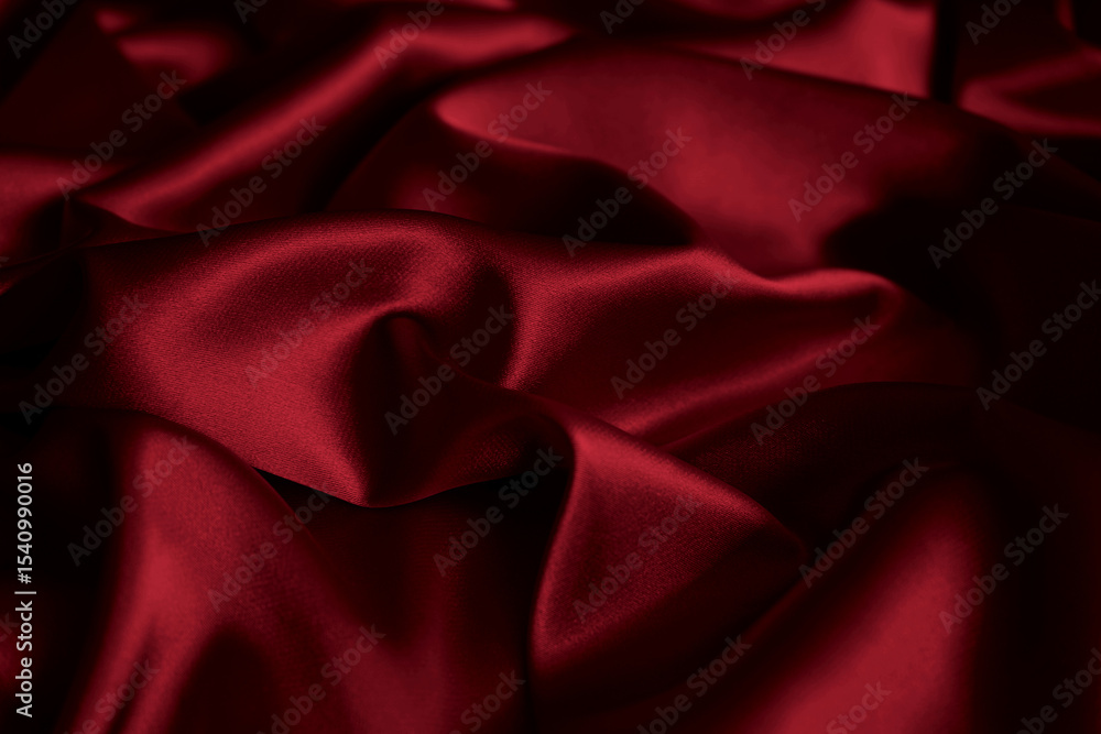 Obraz premium Cherry cardinal red, ruby blood, wine, love, marron, scarlet, carmine trendy passionate bright intense elegant color. Silk satin wrinkled crumpled texture background with folds. Underwear sleek fabric
