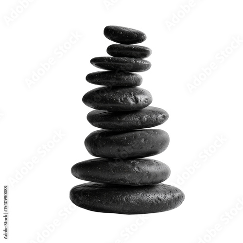 A tranquil stack of balanced stones, symbolizing harmony and stability, isolated on white
