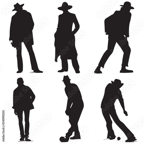 bowler silhouette set, Black & White silhouette set