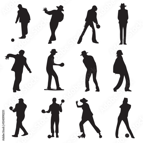bowler silhouette set, Black & White silhouette set