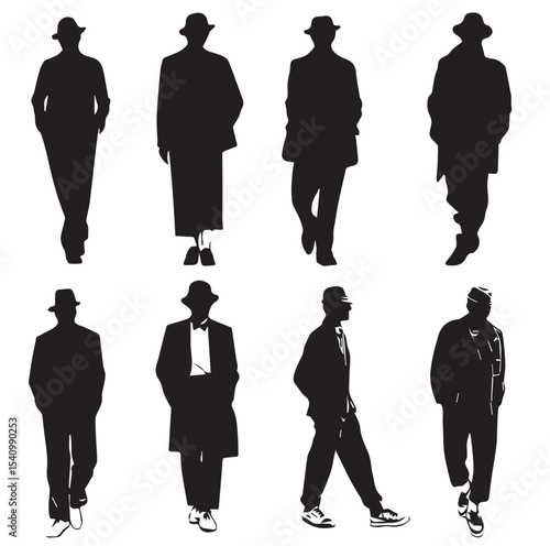 bowler silhouette set, Black & White silhouette set