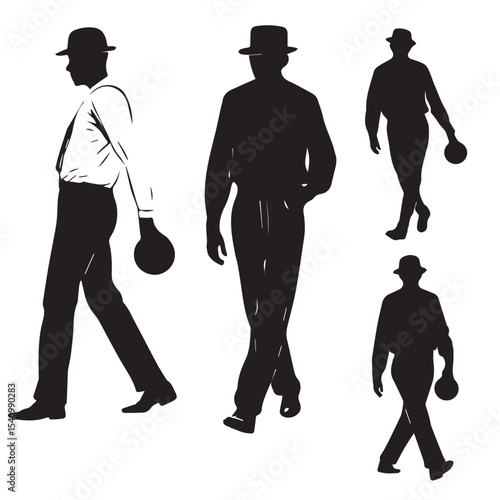 bowler silhouette set, Black & White silhouette set