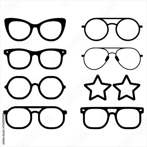Collection of stylish eyeglass frames icons vector illustration graphic design elements set art retro black white image