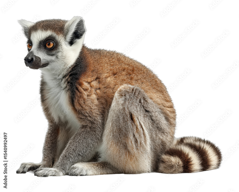 Fototapeta premium Lemur observing its surroundings madagascar animal natural habitat wildlife behavior cut out png