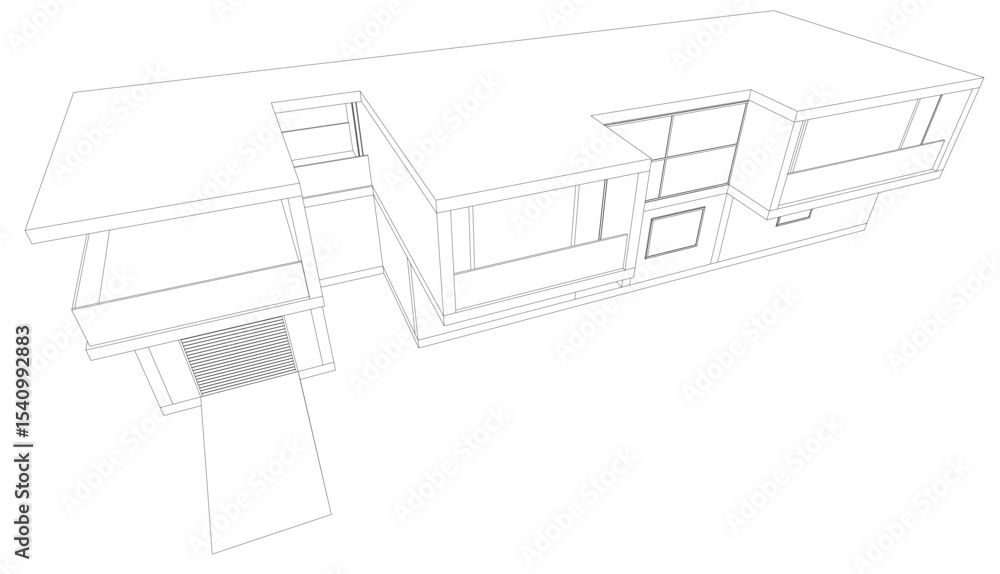Obraz premium Modern house building sketch architectural vector 3d illustration