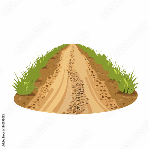 Muddy Road Path Leading Up a Hill Rural Landscape Illustration