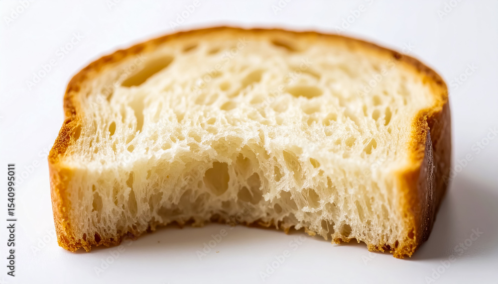 A Fluffy White Bread Slice with a Bite Missing and Golden Crust on Minimalist Background A Fluffy White Bread Slice with a Bite Missing and Golden Crust on Minimalist Background