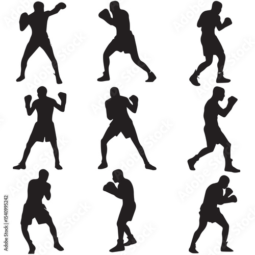 boxing silhouette set, Black & White silhouette set