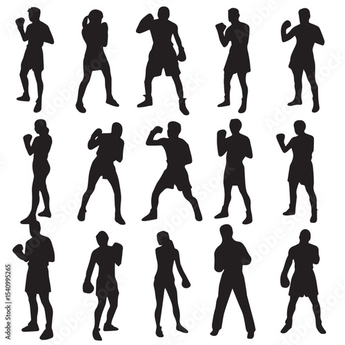 boxing silhouette set, Black & White silhouette set