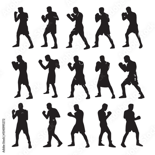 boxing silhouette set, Black & White silhouette set