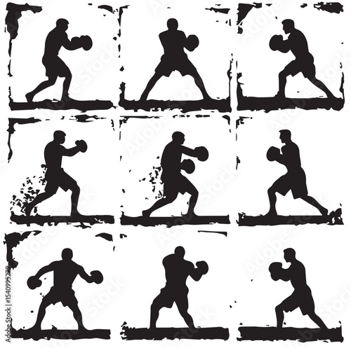 boxing silhouette set, Black & White silhouette set