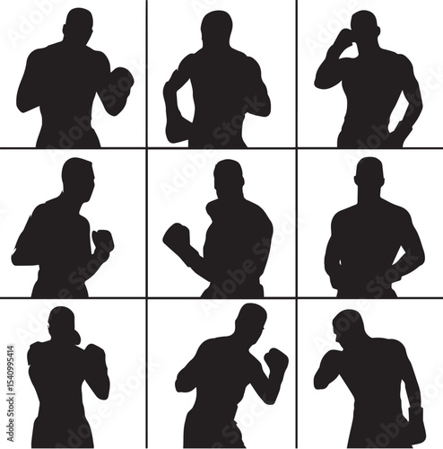 boxing silhouette set, Black & White silhouette set