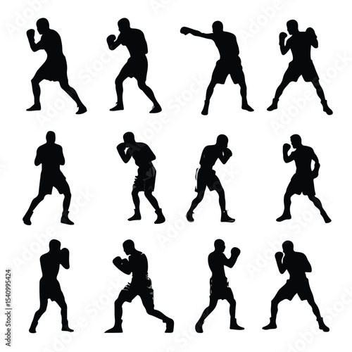 boxing silhouette set, Black & White silhouette set