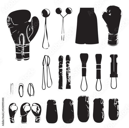 boxing silhouette set, Black & White silhouette set