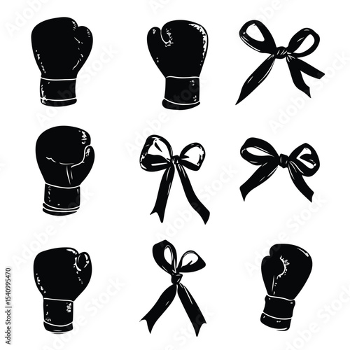 boxing silhouette set, Black & White silhouette set