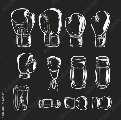 boxing silhouette set, Black & White silhouette set