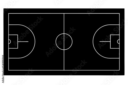 Aerial View Diagram Black and White Basketball Court