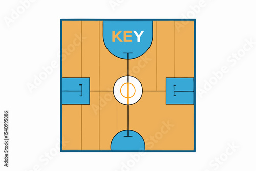 Aerial View Diagram of a Basketball Court Orange and Blue