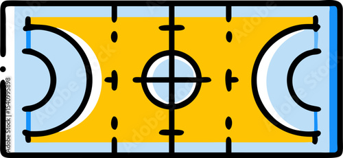 Aerial View Diagram Five Player Basketball Court Yellow Blue