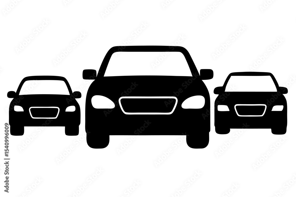 Fototapeta premium Black Silhouette Icons Three Cars Minimalist Design