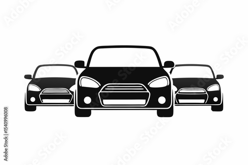 Black Silhouette Icon Three Cars Front View vehicle